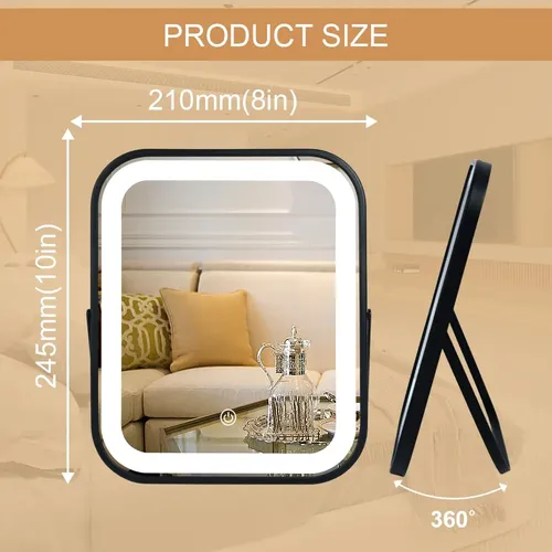 Espejo De Maquillaje Con Luz Led Yekkopt 10×8 Pulgadas Negro