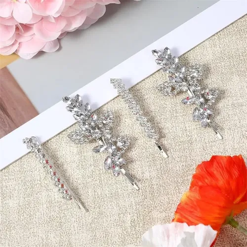 Pinzas Para El Pelo De Novia Con Diamantes De Imitación, 4 U