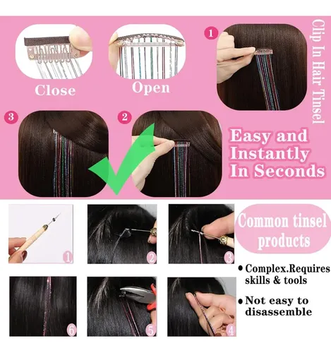 Kit De Oropel Con Clip Para Extensiones De Cabello Para Niña