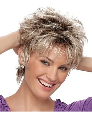 Peluca Rizada De Corte Corto A Wigs Fashion, Color Degradado