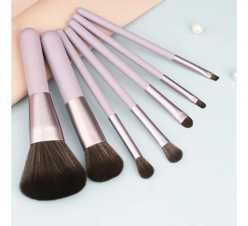 Juego De 7 Pinceles De Maquillaje Portátiles Con Mango Corto