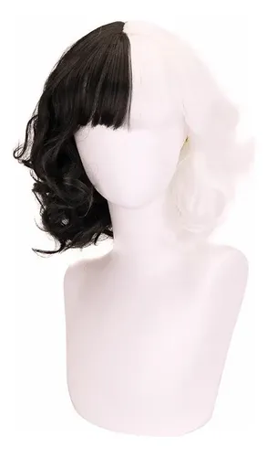 Peluca De Cosplay Cruella De Vil Mitad Blanca Mitad Negra, 5