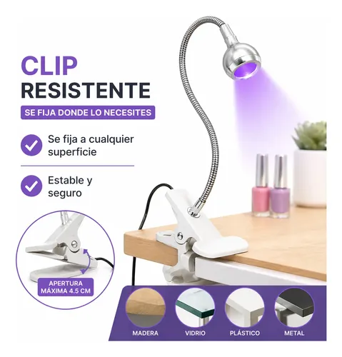 Lámpara Uv Led Flexible Con Clip Para Uñas Secado Rápido