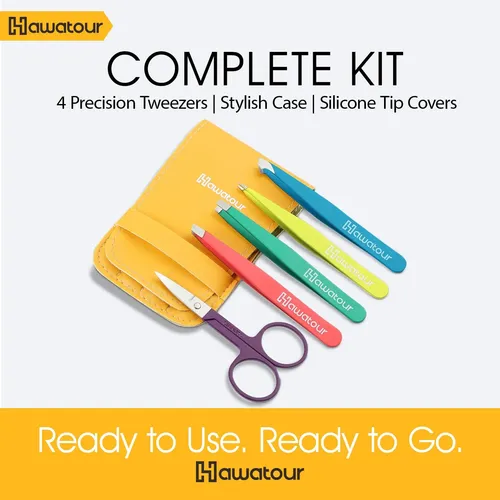 Set De Pinzas Y Tijeras Para Cejas Hawatour Acero Inoxidable