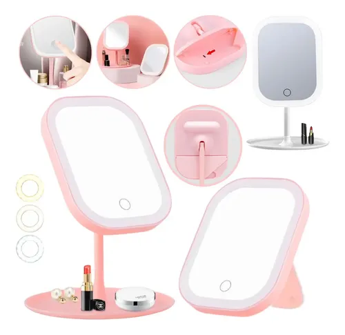 2 Modos En 1 Espejo De Tocador Para Maquillaje Con Luz Led Marco Blanco