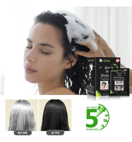 Dexe Shampoo Tinte Instantánea Cubre Canas Color Negro caja x 10 sobres de 25 ml c\u