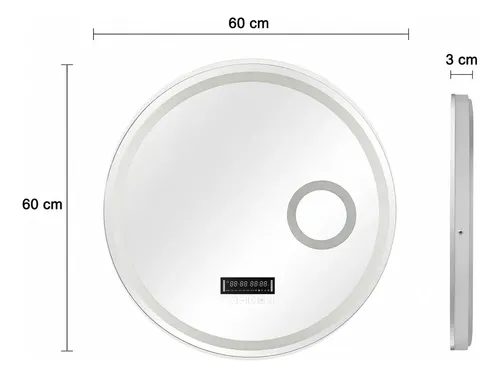 Espejo Redondo C/parlant Led 60cm Lupa Frío Cálido Bluetooth