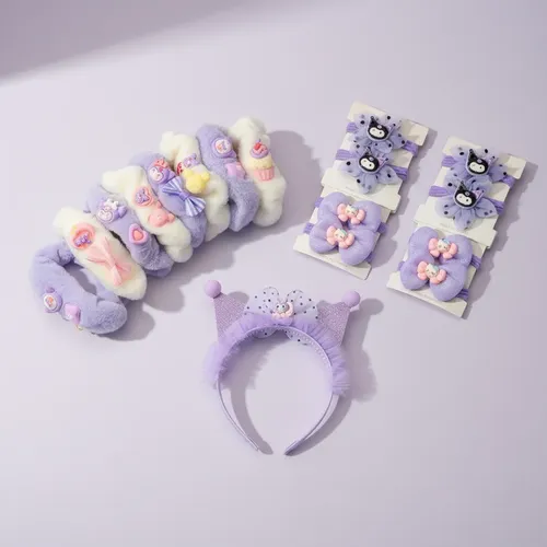 Kit Completo Accesorios Kuromi Sanrio Vincha Para Cabello Colitas Y Scrunchies Kawaii