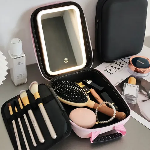 Bolsa Maquillaje Con Espejo Led Plegable Neceser Viaje