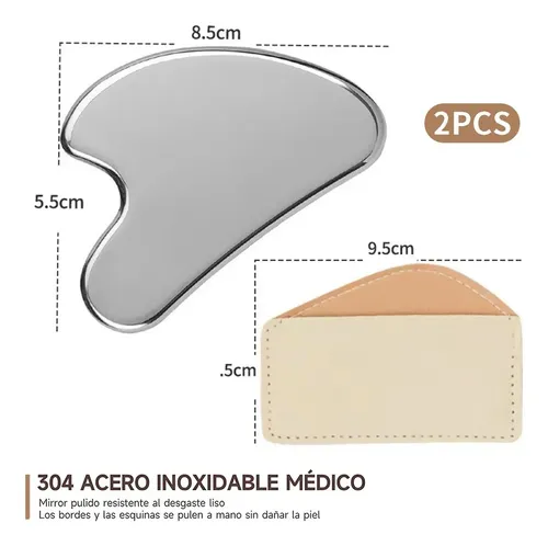 Gua Sha De Acero Inoxidable Plateado: 2 Unidades Para Rostro