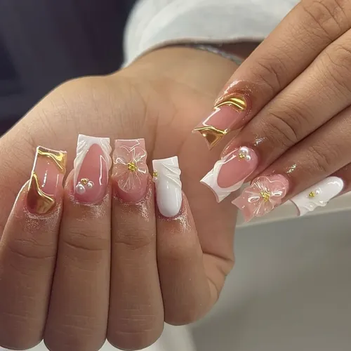 3d Sunflower Armor Para Uñas Blancas, Diseño Simple, Corta