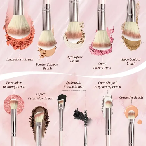 Set 10 Brochas De Maquillaje Koulate Sintéticas Rosa