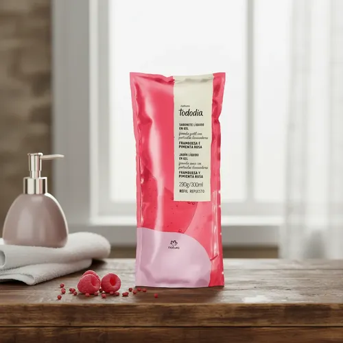Repuesto Jabón Líquido Natura Frambuesa Pimienta Rosa 300ml.