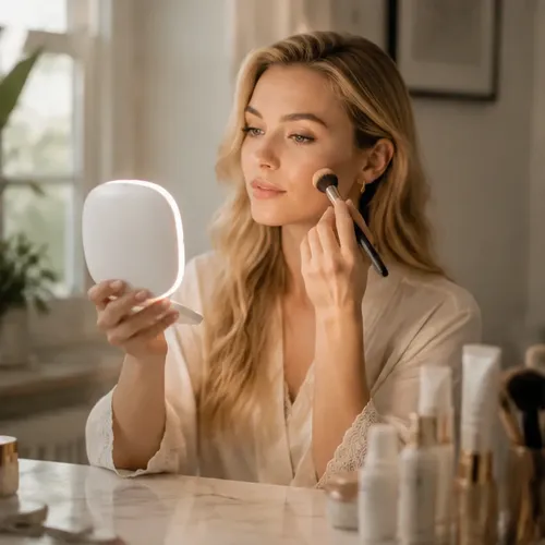 Espejo De Maquillaje Compacto Con Luz Led, Aumento De 1x/10x