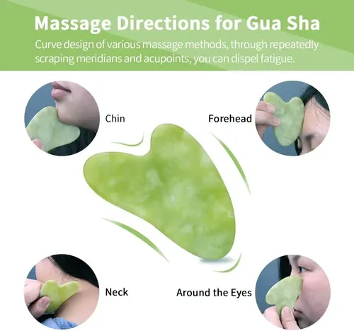 Set Rodillo Jade Y Gua Sha Celeste Para Masaje Facial