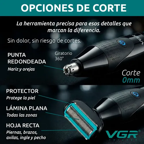 Afeitadora Eléctrica Vgr V-601 Intima Corporal Nariz 2 En 1 Color Verde