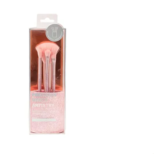 Set 4 Brochas Faciales Mango Lentejuelas Rosadas