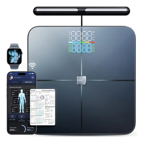 Amzmerit Balanza Digital Para Cuerpo 8 Electrodos Gris