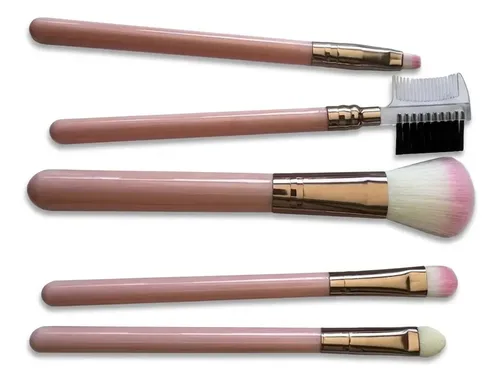 Brochas Y Pinceles Para Maquillaje Set 5 Piezas Lisfar Color Rosa