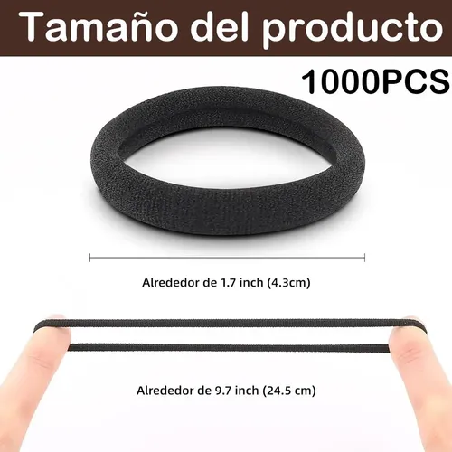 . Negro Ligas Para El Cabello 1000 Pzs , Tamaño Mediano A Negro