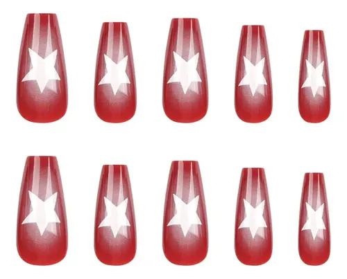Uñas Decoradas Con Estrellas Rojas De Cinco Puntas