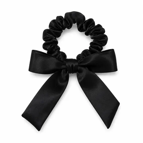 Scrunchie de saten con moño para mujer anti frizz coquette negro