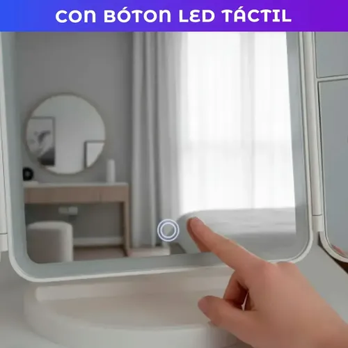 Espejo Triple Con Luz Led Usb Maquillaje Triptico Makeup