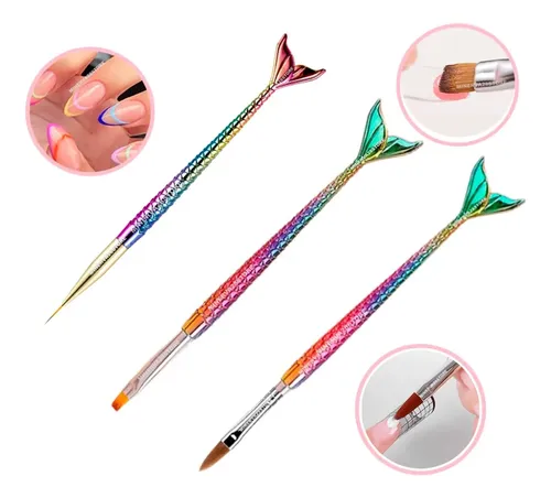 Kit Pinceles Cola De Sirena X3 Uñas Esculpidas, Gelificadas