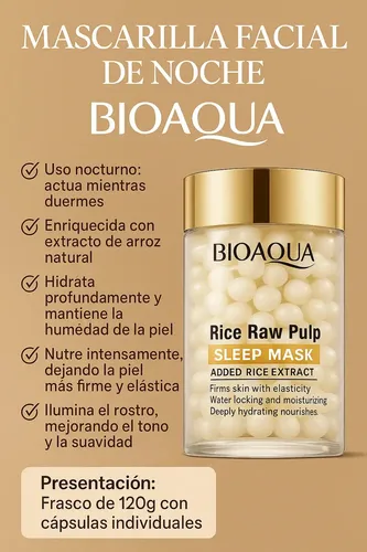 Mascarilla Facial Nocturna Bioaqua Extracto Arroz 120 G Todo Tipo De Piel
