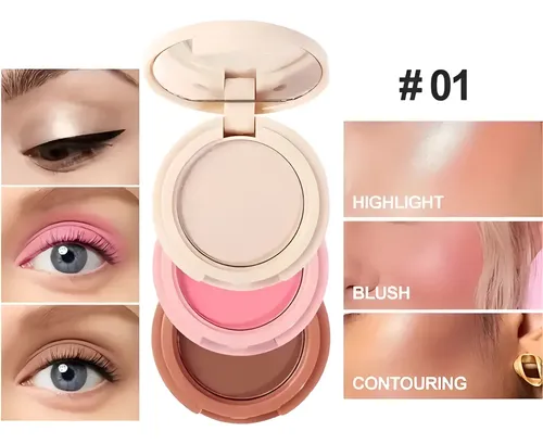 Set Maquillaje 3 En1 Colorete En Polvo Y Contorno Iluminador 01
