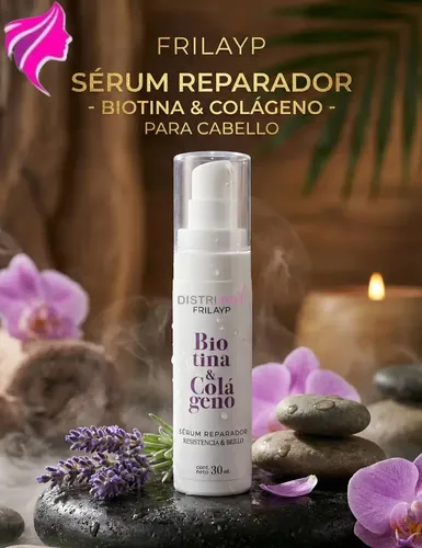 Serum Capilar Biotina y Colageno Frilayp X30ml – Resistencia y Brillo Extremo – Uso Profesional Cabellos Dañados Secos – Reparacion Suavidad Nutricion