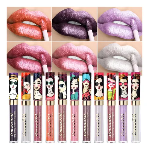 Set 11pcs Brillo Labial Lipgloss Metálico Prueba De Agua