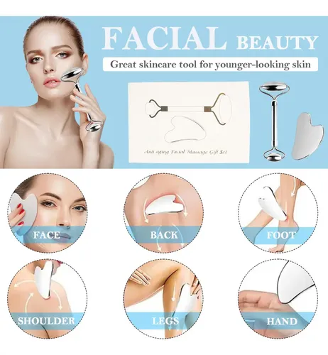 Rodillo Facial De Acero Inoxidable Y Gua Sha, Herramientas