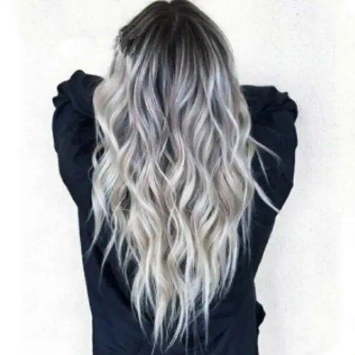 Peluquería Mujer Larga Ondas Grandes Negro Gris Degradado T Css0725w1