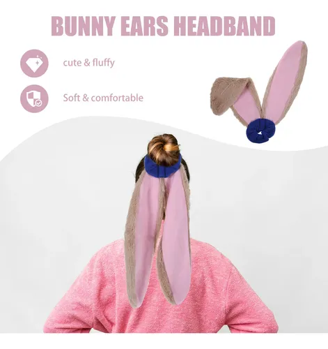 Diademas De Conejo Para Pascua, Diadema Con Orejas De Conejo Pink (inner) With Beige Trim And Blue Base
