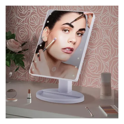 Espejo Con Luz Fria 16 Led Maquillaje De Pie Tactil Usb Pila Blanco