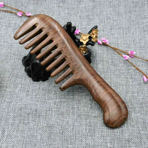 Peine De Dientes Anchos De Sándalo Para Cabello Rizado, Port