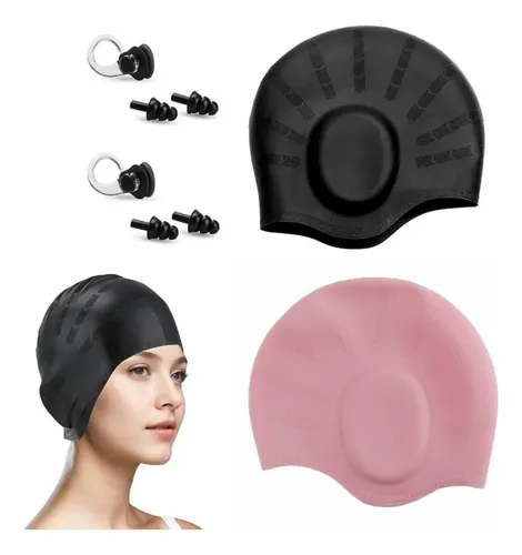 4 Unids Gorro De Natacion Mujer Con Orejeras -silicona Suave
