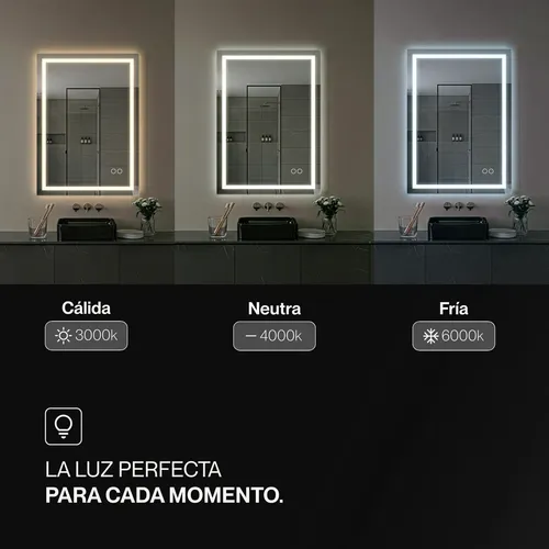 Espejo Digital Luz Led Táctil Desempañador Baño Rectangular