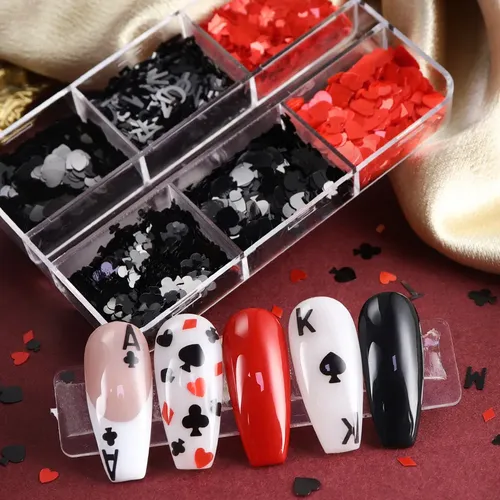 3 Pegatinas De Uñas De Póker Rojo Y Negro J