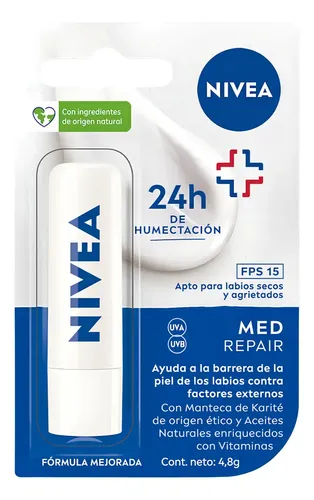 Nivea Med Repair Balsamo Labial FPS15 Hidratacion 24h Reparacion Labios Secos Proteccion Solar Uso Diario 4.8g