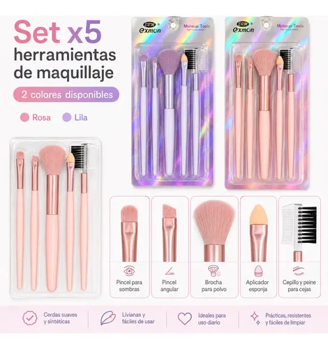 Set De Brochas De Maquillaje X5 Con Cepillo Para Cejas