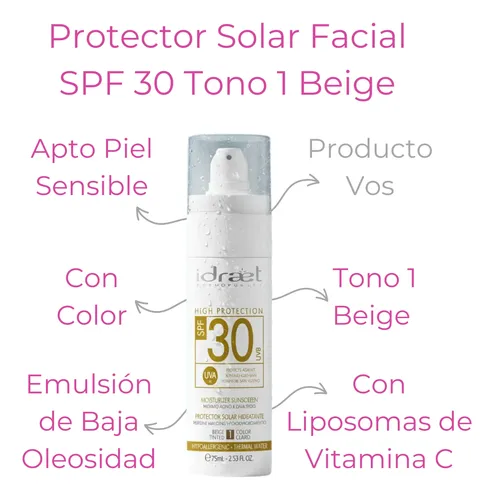 Protector Solar Facial Spf30 Color Claro Tono 1 Beige Idraet