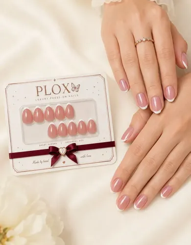 Uñas Press On Premium Corta Profesional Artesanal Kit X20 Color Frenchy Kiss Short Almond