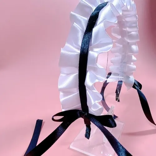 Diadema Plisada Con Lazo Para Mujer, Accesorio De Cosplay Pa White And Black