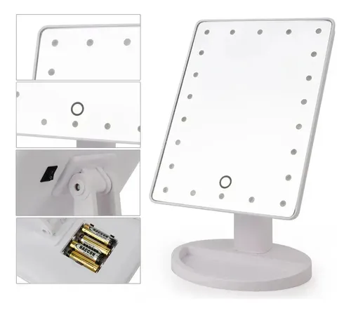 Espejo Maquillaje 16 Luces Led Touch Rotacion 360° Usb Marco Negro