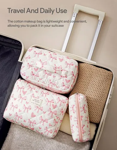 Set 3 Bolsas Maquillaje Algodón Acolchado Grande Neceser