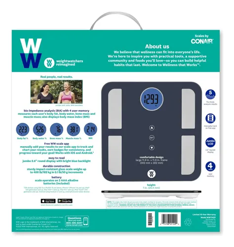 Báscula De Baño Conair Weight Watchers Glass 180 Kg Negra Y