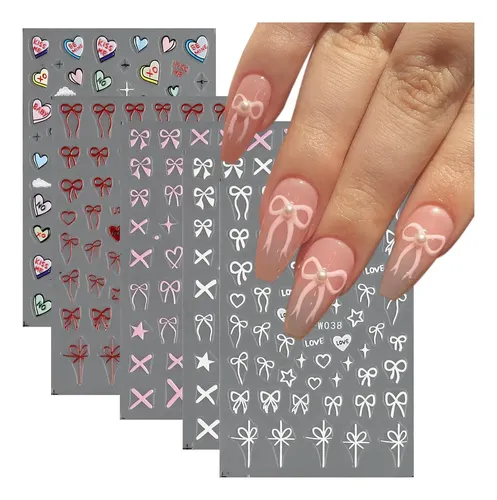 Calcomanías For Uñas Con Lazo En Relieve 3d, Juego De 12
