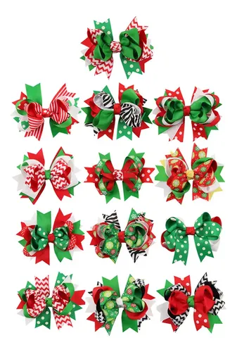 13 Pinzas Para El Pelo Con Forma De Lazo Con Diseño Navideño